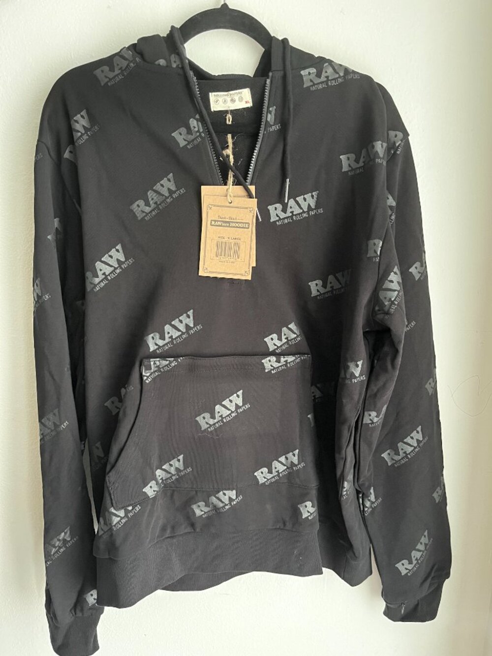 RAW Rolling Papers Black All Over Print Half-Zip Hoodie